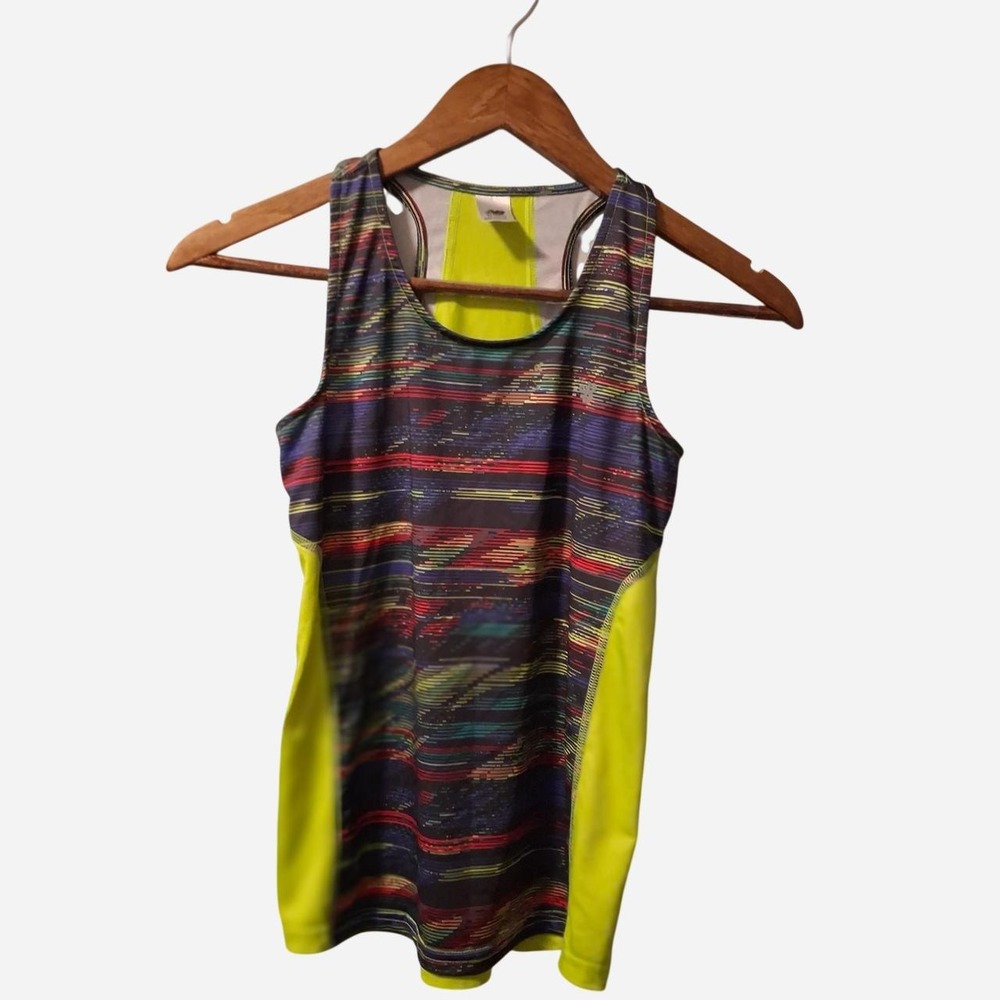 Girls New Balance tank top with multicolored abstract brushstroke pattern